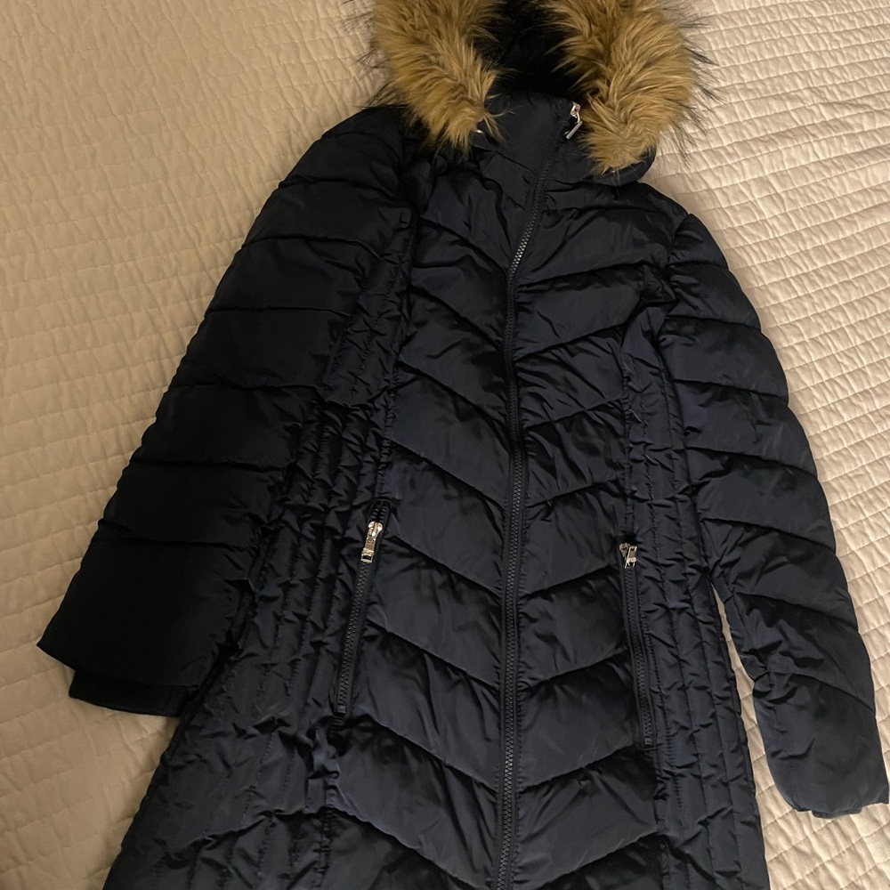 Tommy Hilfiger Black Puffer Coat with Faux Fur Hood